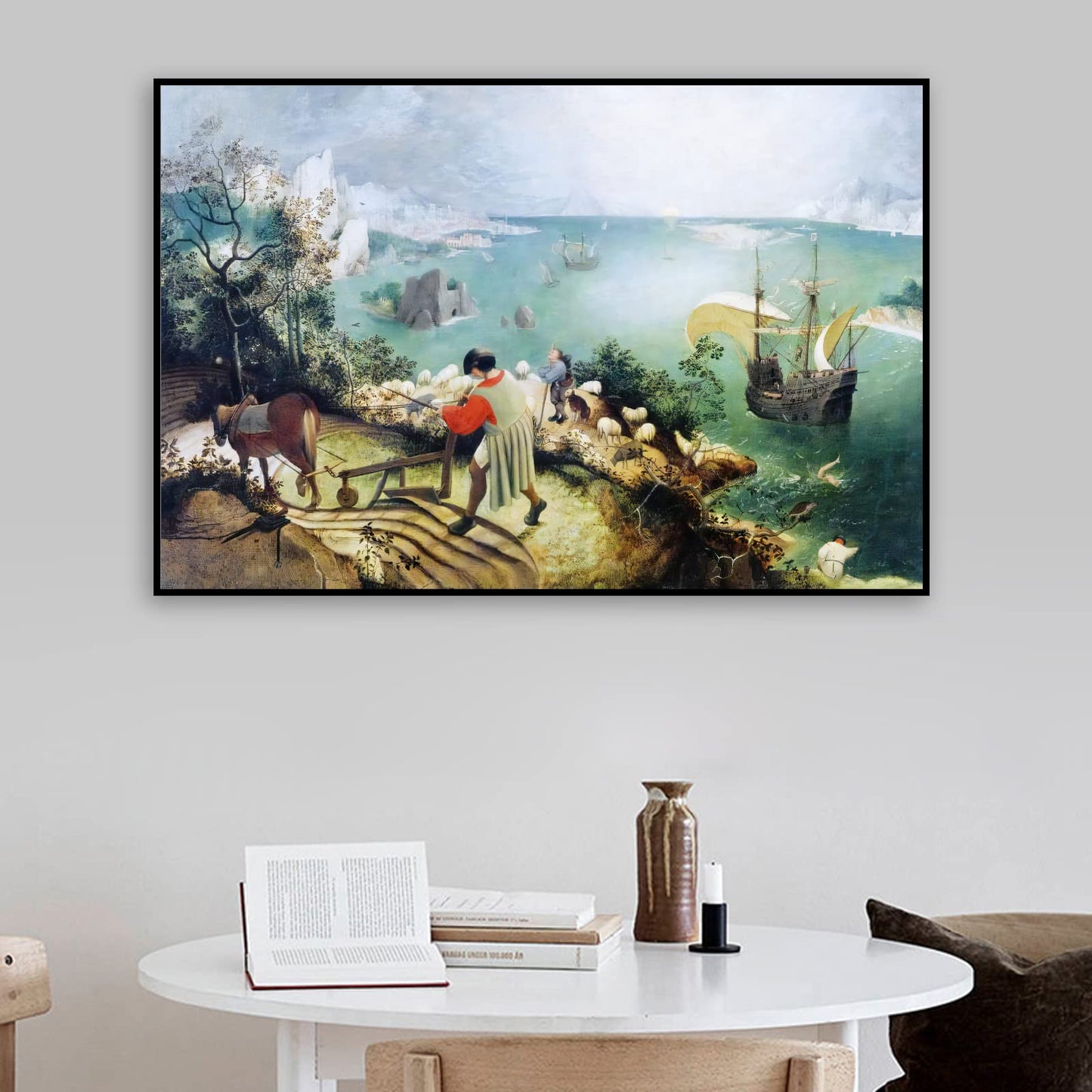 ZZPT Pieter Brueghel The Elder Prints - Landscape with the Fall of Icarus Poster - Modern Canvas Wall Art Famous Painting Reproduction for Living Room Office Unframed (12x18in/30x45cm)