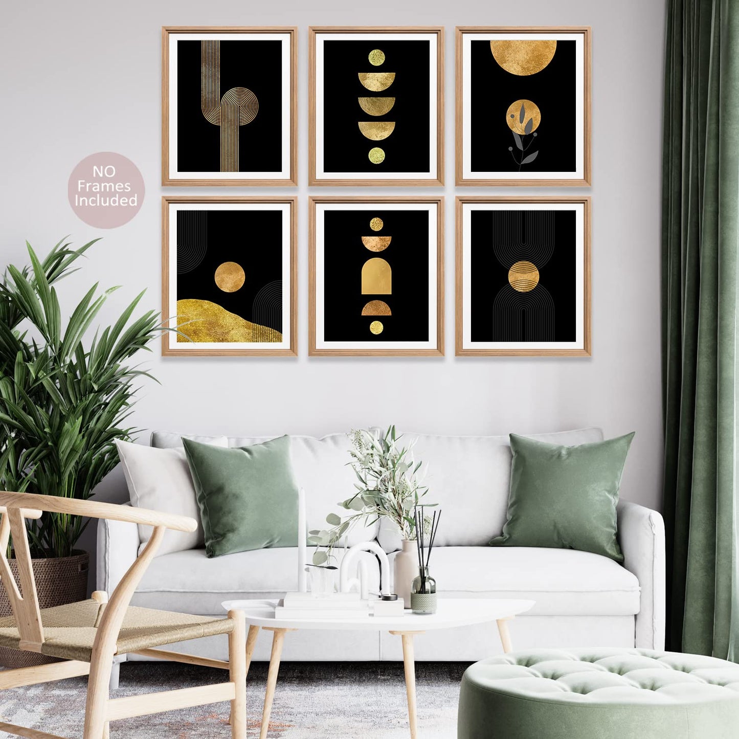 Black Art wall Decor,Boho Room Wall Art Decor, Gold and Black Boho Wall Art Prints Set of 6 (8x10)Minimalist Geometric Boho Art Wall Posters for Bedroom Living Room Bathroom Mid-Century Decor