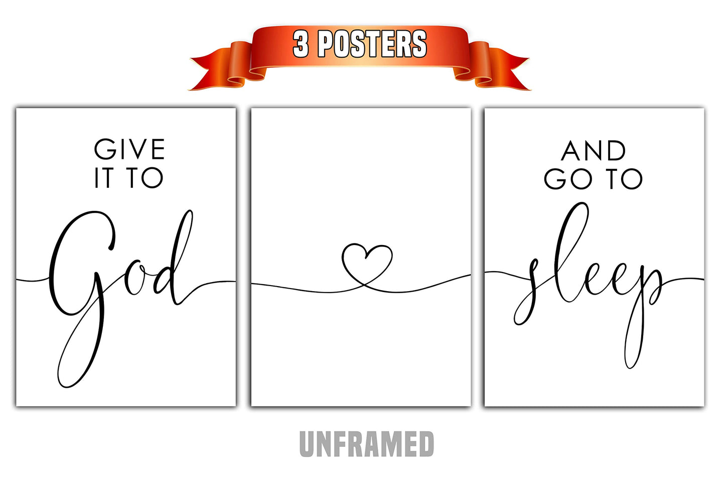 Give it to God and Go to Sleep 8 x 10 Inches Set of 3 Poster Print Home Christian Wall Art Decor Unframed