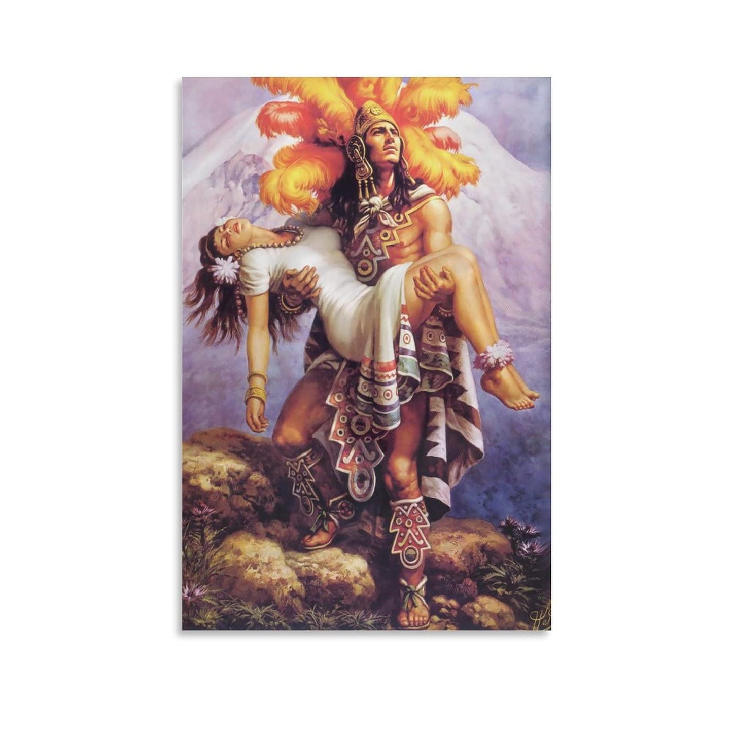 Aztec Warrior and Princess Poster Mexican Folk Mythology Canvas Wall Art Decorative Painting Living Room Decor Posters Bedroom Prints 08x12inch(20x30cm), Unframed