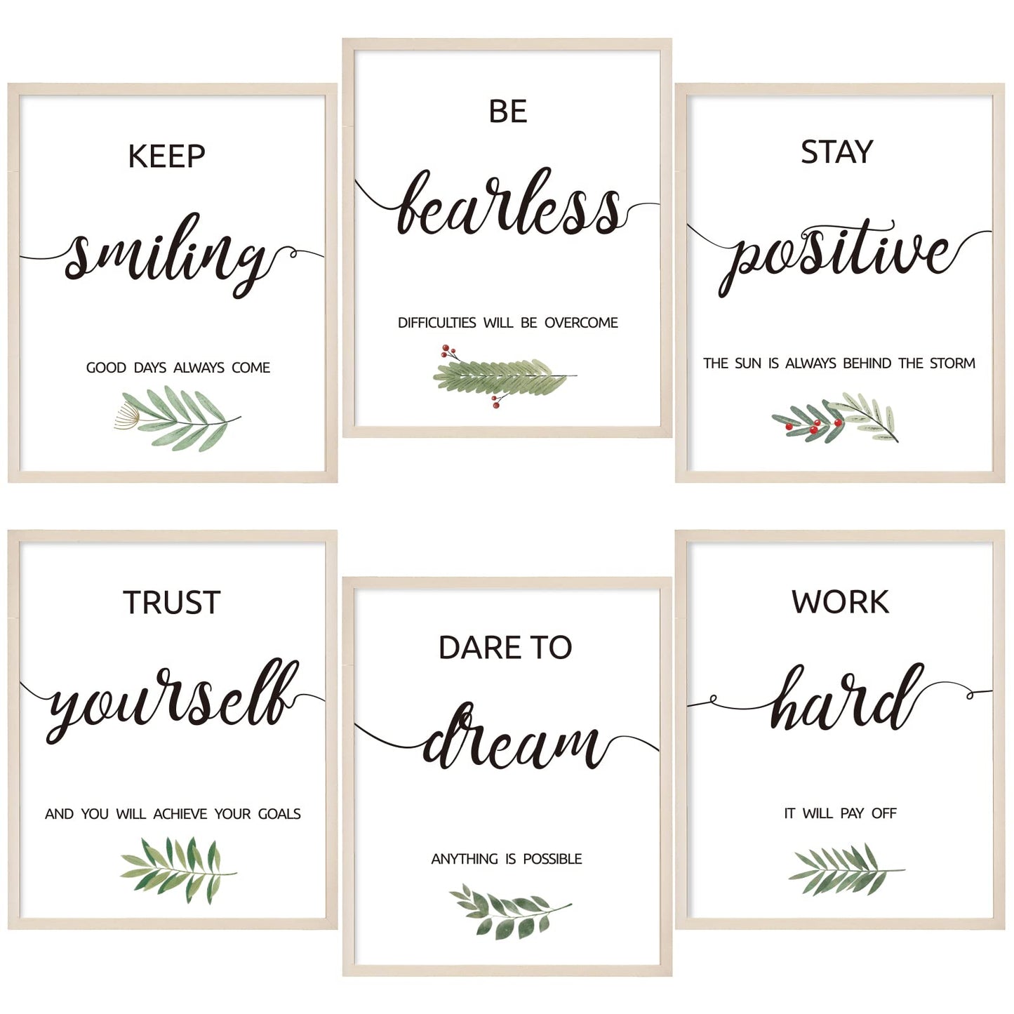 6PCS Motivational Wall Art, Inspirational Wall Art Office Decor, Positive Affirmations Wall Decor, Canvas Wall Art for Office, Black and White Motivational Poster for Women Men Kids, UNFRAMED, 8"x10"