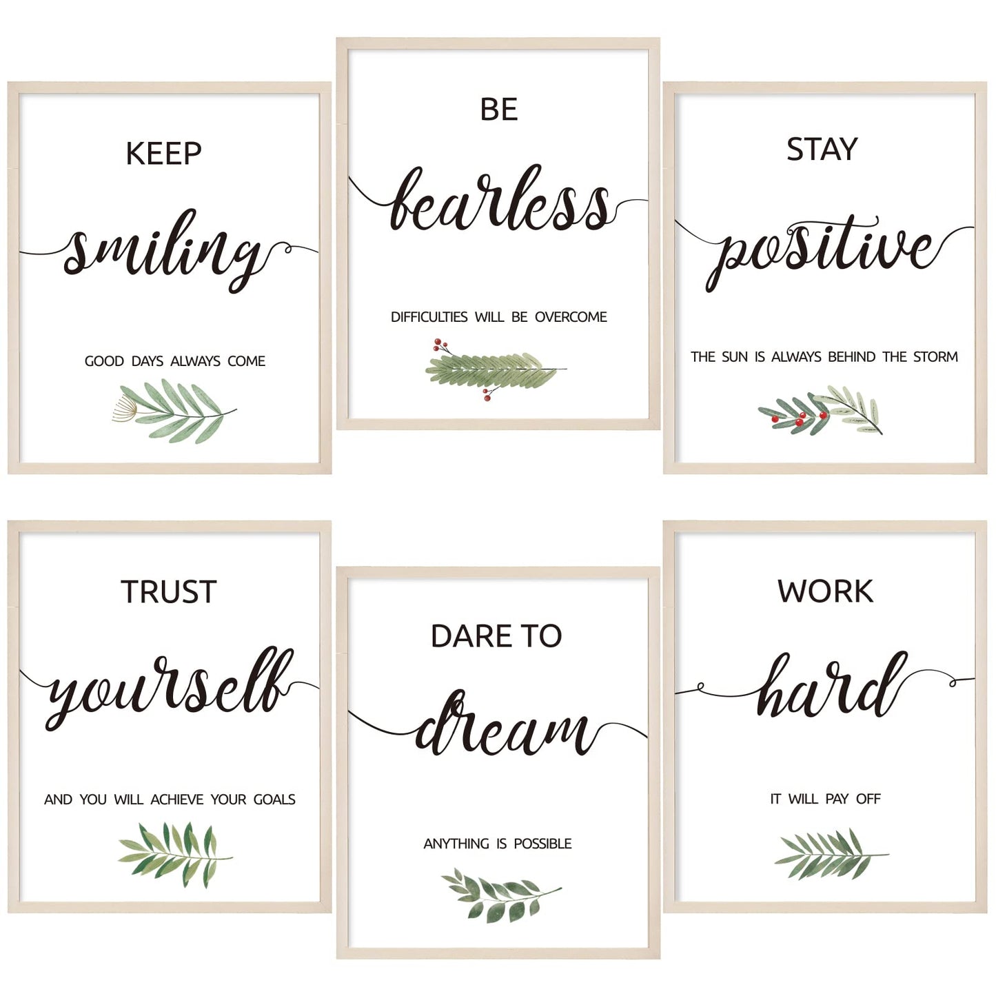 6PCS Motivational Wall Art, Inspirational Wall Art Office Decor, Positive Affirmations Wall Decor, Canvas Wall Art for Office, Black and White Motivational Poster for Women Men Kids, UNFRAMED, 8"x10"