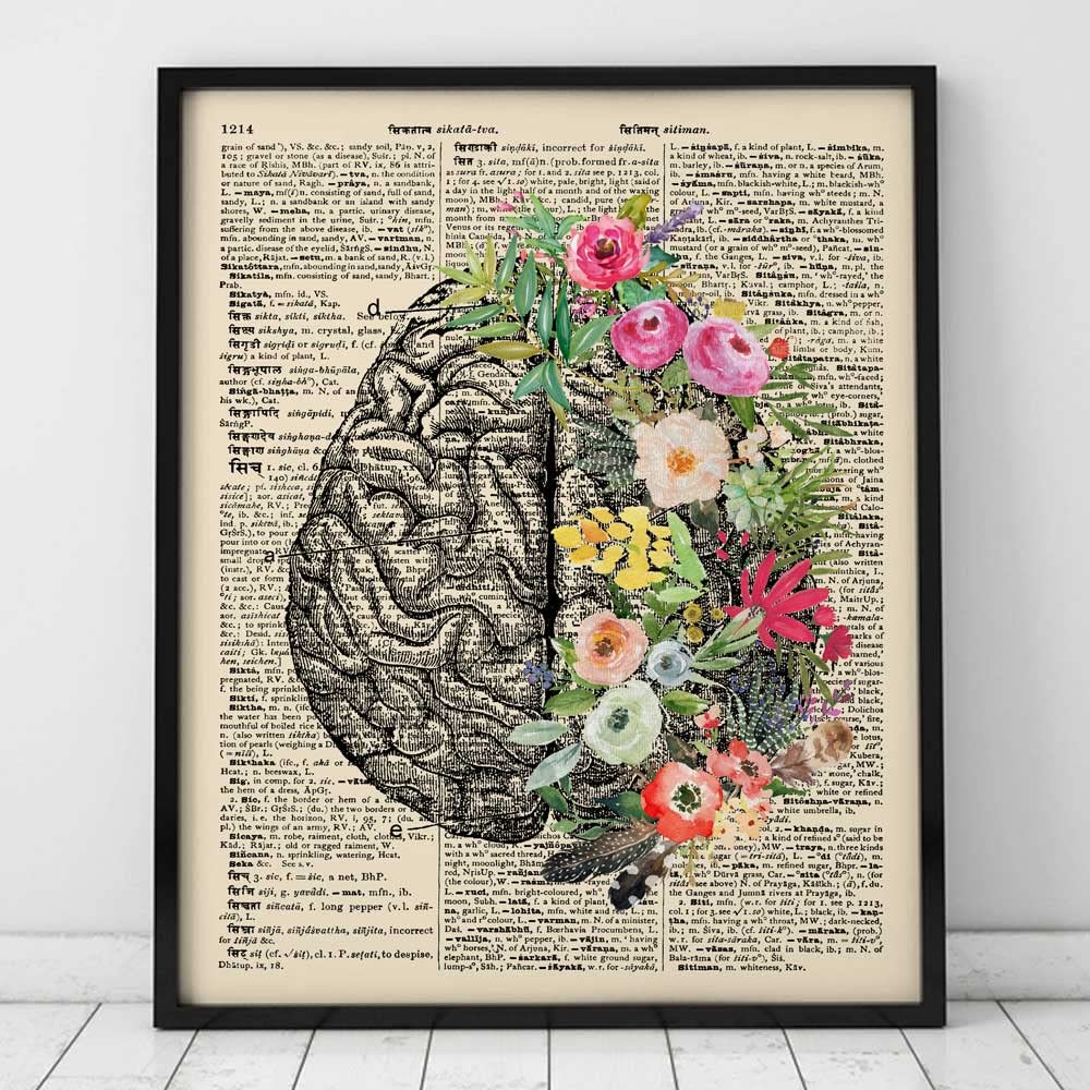 Cerebrum Floral Anatomy Print, Botanical Anatomy Print, Neurologist gift, Psychologist Gift Idea, Brain Anatomy Art, Medical Poster, Med School, Brain Art, Ready for Framing (8X10 INCH)