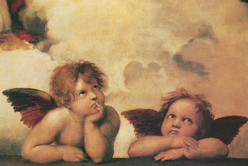 Raphael Winged Cherubs On Elbows Angel Realism Romantic Artwork Raffaello Prints Biblical Drawings Portrait Painting Wall Art Renaissance Posters Art Thick Paper Sign Print Picture 12x8