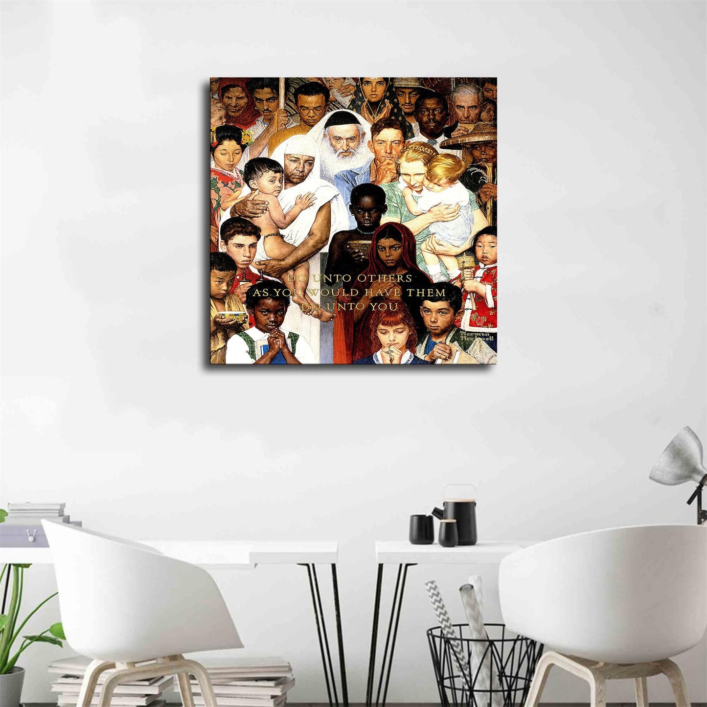 EsaSam Norman Rockwell Print Poster Do Unto Others Poster People of All Races & Faiths, Pictured Together Canvas Painting Wall Art Poster for Bedroom Living Room Decor (No Framed,08×08inch)