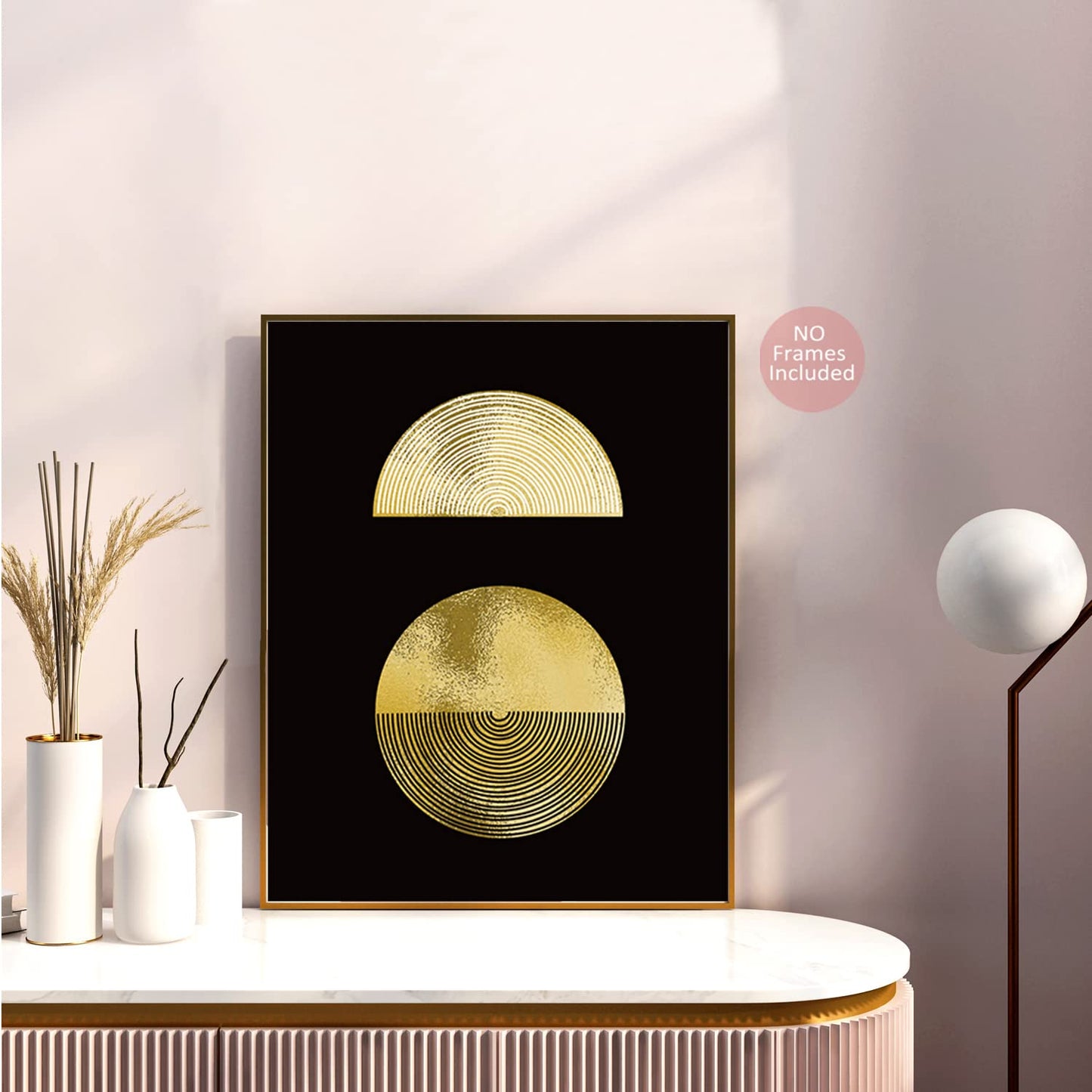 Gold and Black Boho Wall Art Prints Set of 6 (8x10) black art wall deco, Glossy Wall Art Decor, Mid-Century Modern Prints, Minimalist Geometric Boho Art Wall Posters for Bedroom Living Room