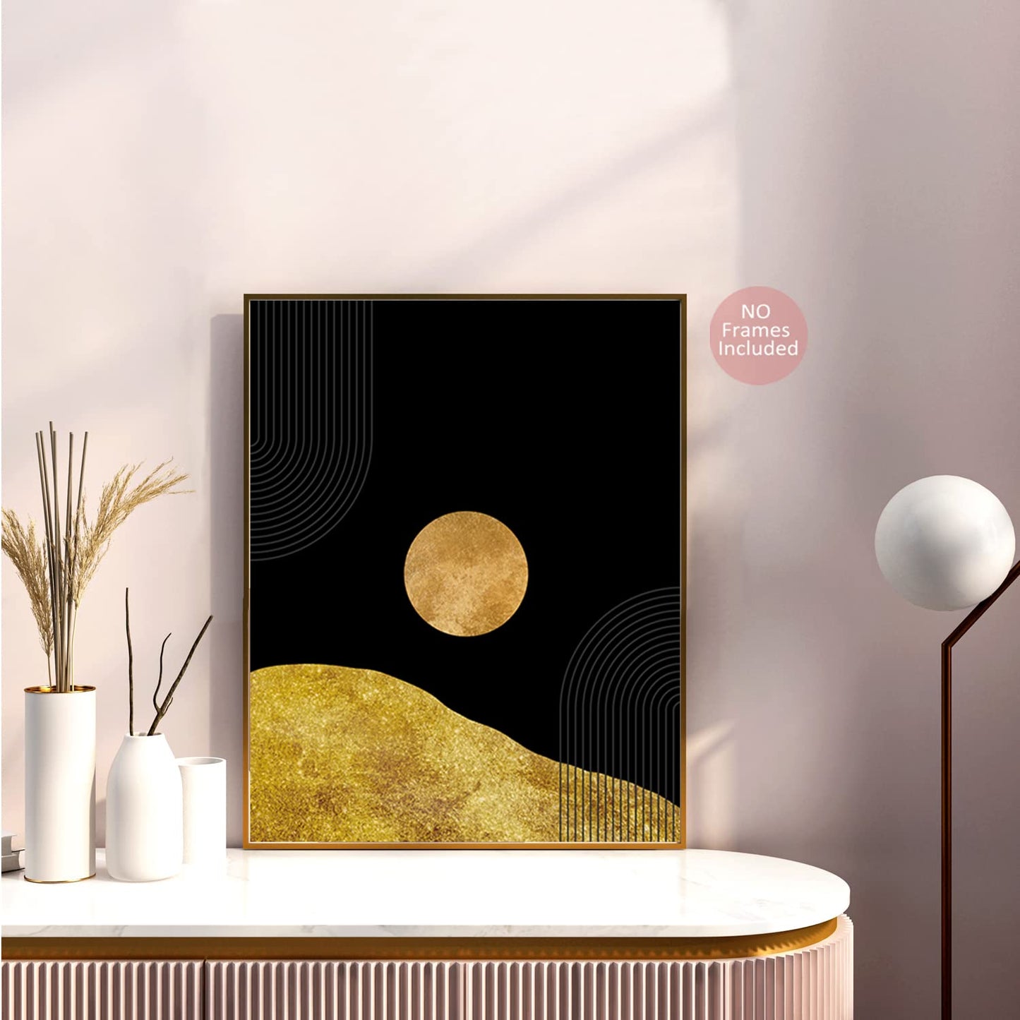 Black Art wall Decor,Boho Room Wall Art Decor, Gold and Black Boho Wall Art Prints Set of 6 (8x10)Minimalist Geometric Boho Art Wall Posters for Bedroom Living Room Bathroom Mid-Century Decor