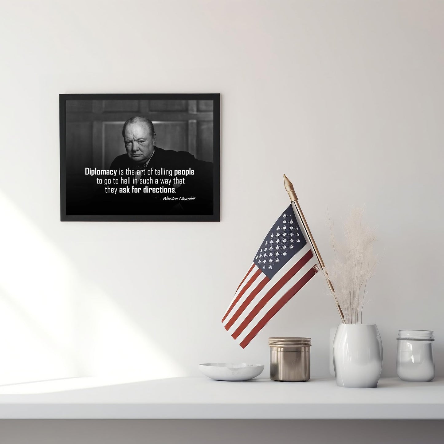 Diplomacy Is The Art -Inspirational Winston Churchill Quotes Wall Art, Motivational Wall Art Print Portrait For Home Decor, Office Decor, Classroom Decor, Library Decor & Gifts! Unframed-10x8"