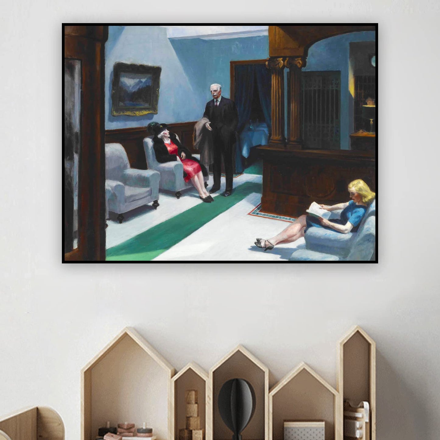 KWAY Edward Hopper Prints - Hotel Lobby Poster - Cool Canvas Wall Art - Famous Paintings Reproductions Modern Artwork for Living Room Bedroom Unframed (12x16in/30x40cm)