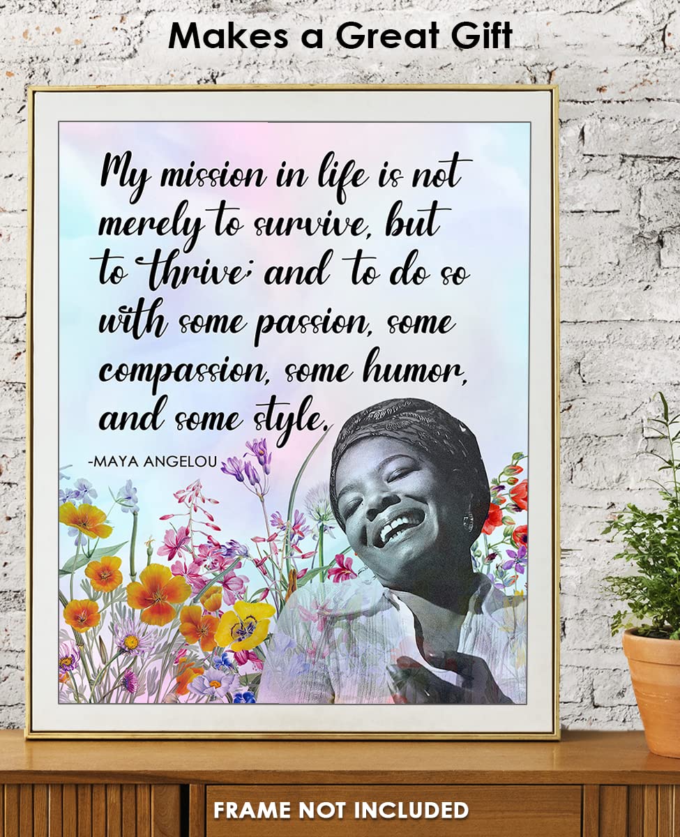 Inspirational Wall Art Poster "My Mission in Life is not Merely…", Maya Angelou 8x10 Motivational Wall Art & Positive Affirmations Wall Decor for Bedroom, Teen Girl, Boy & Office Decor for Men, Women