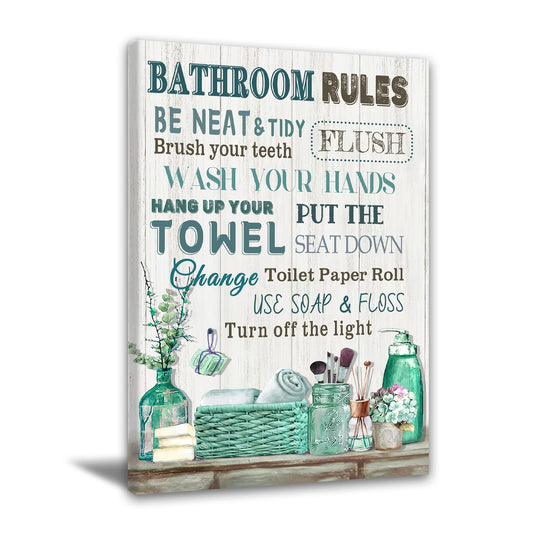 Rustic Farmhouse Wall Art Bathroom Wall Decor Bathroom Art Poster Pictures for Bathroom Bathroom Rules Pictures for Wall Green Bathroom Sign Canvas Prints for Restroom Toilet 16x24 Inch No Frame