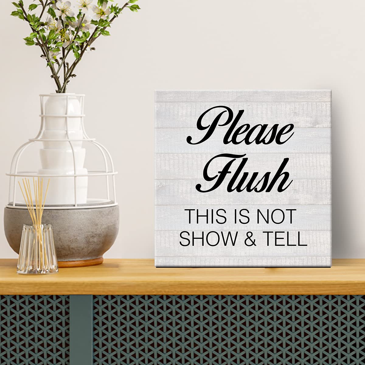 Country Please Flush Funny Restroom Canvas Prints Wall Art Decor Humor Bathroom Poster Painting Framed Artwork 8 x 8 Inch Home Shelf Wall Decoration Housewarming Gift