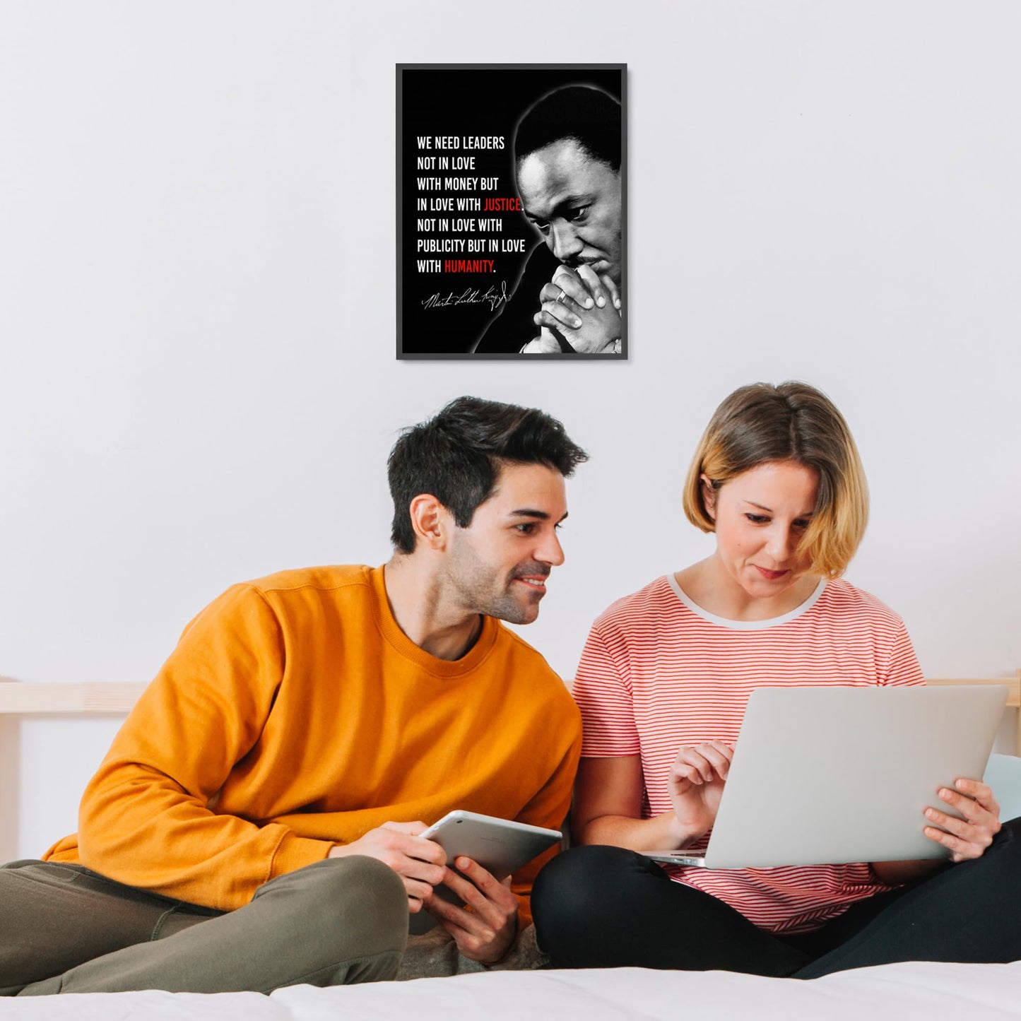 MLK Jr. Quotes Wall Art Decor - We Need Leaders In Love With Justice & Humanity, This Inspirational Patriotic Wall Decor Poster Print Is An Ideal Wall Art For Home and Office Decor Unframed - 8x10"