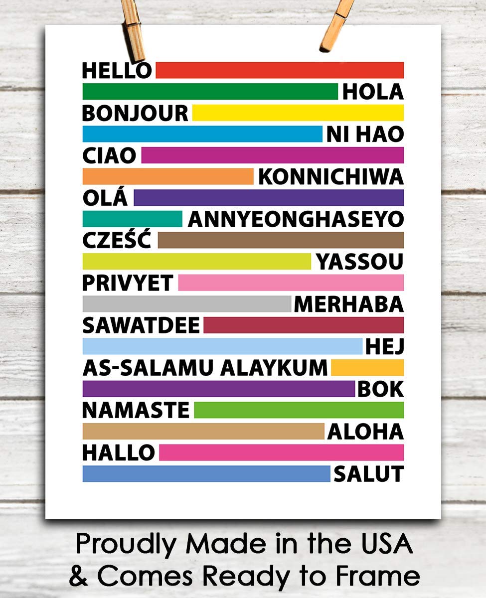 Hello In Different Languages Typography Wall Art Print: 8x10 Unframed Chic, Boho & Modern Posters for Office, Classroom, Dorm, Living Room & Bedroom Decor - Gift Idea for Students, Teachers