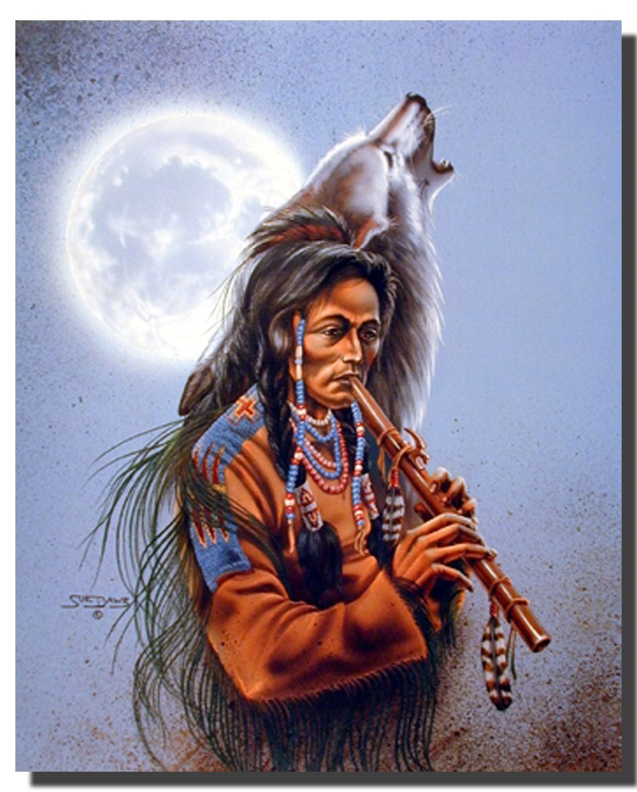 Tribal Wolf Song Native American Wall Decor Art Print Poster (16x20)