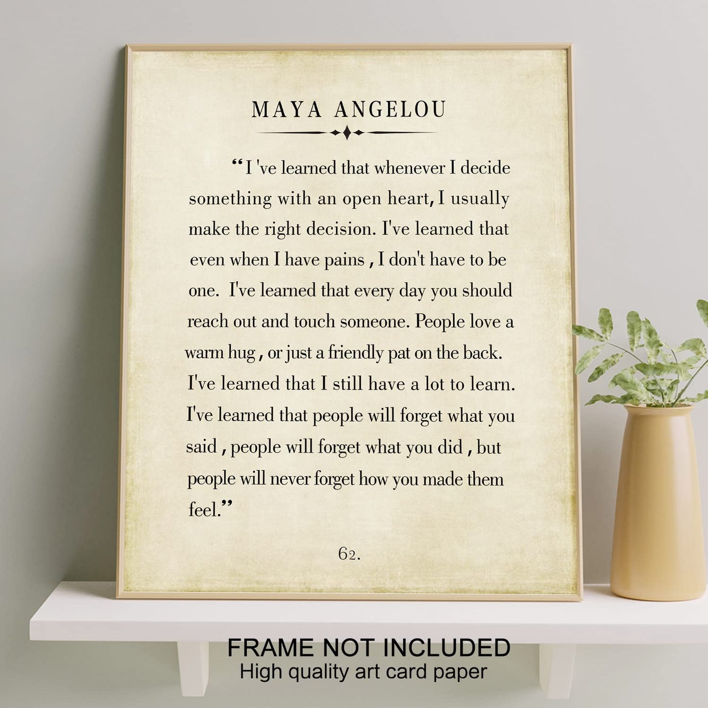 Maya Angelou Quotes Wall Art - Motivational Office Wall Art - 8x10" Book Quotes Wall Decor for Classrooms, Home, Libraries, Vintage Book Posters Quotes Prints