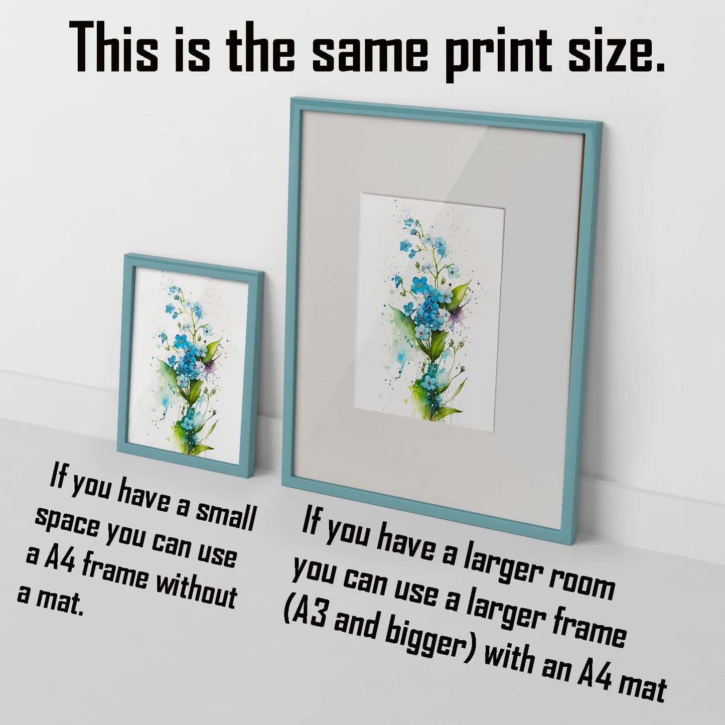 7Dots Art. Watercolor Flowers Art. Watercolor Art Print, poster size, bedroom, and kid's room. No frames included. (forget-me-not)