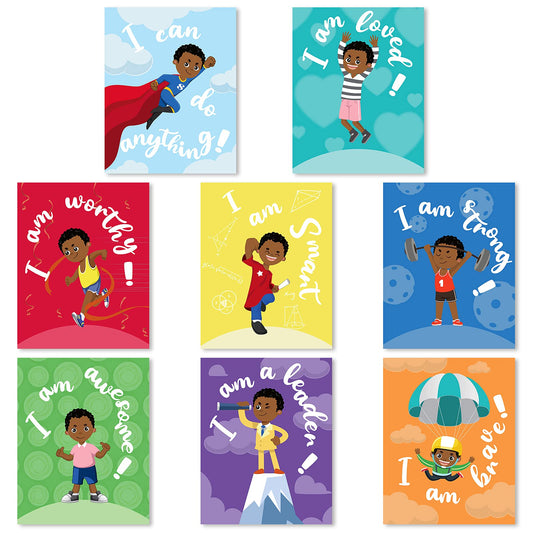 Outus 8 Pieces Children Room Posters Motivational Black Boy Wall Posters Inspirational Wall Prints Kids Room Decor for Kids Children Room Wall Decoration Supplies