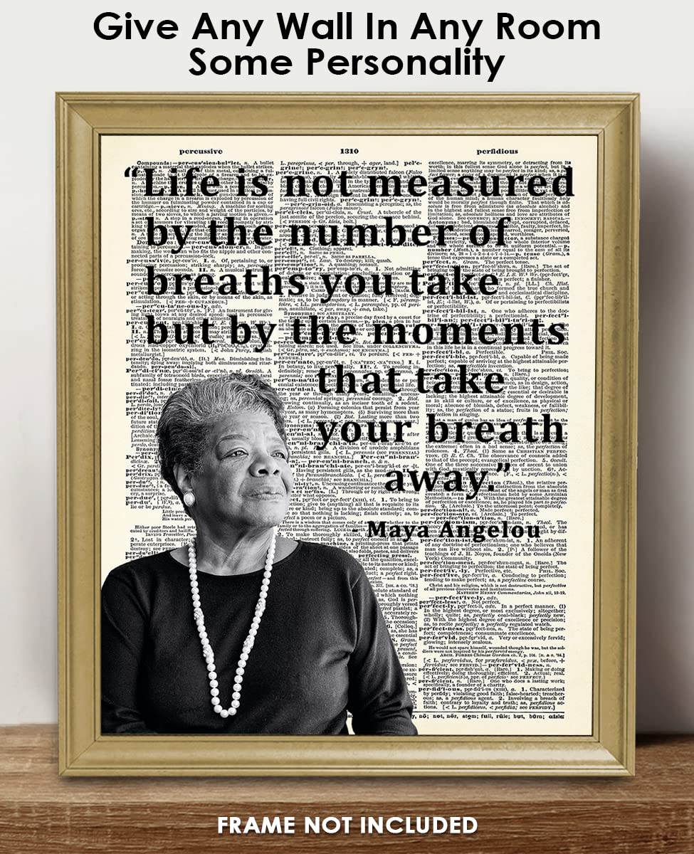 Inspirational Wall Art Poster "Life is not Measured…", Maya Angelou 8x10 Dictionary, Motivational Wall Art & Positive Affirmations Wall Decor for Bedroom, Teen Girl, Boy & Office Decor for Men, Women