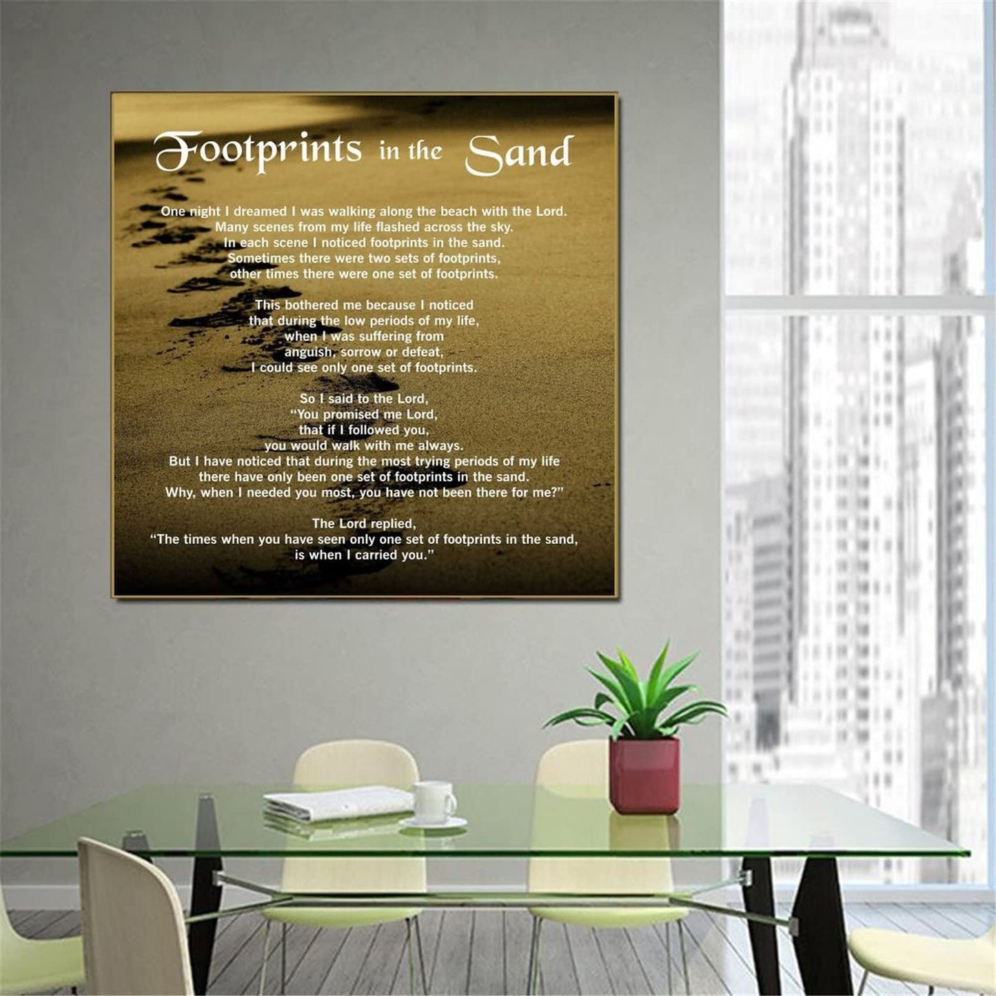 QFART Print Art Footprints in The Sand Inspirational Poem Art Print Posters HD Canvas Print Posters Modern Home Decor Wall Art Canvas UnFramed,12x12inch(30x30cm)