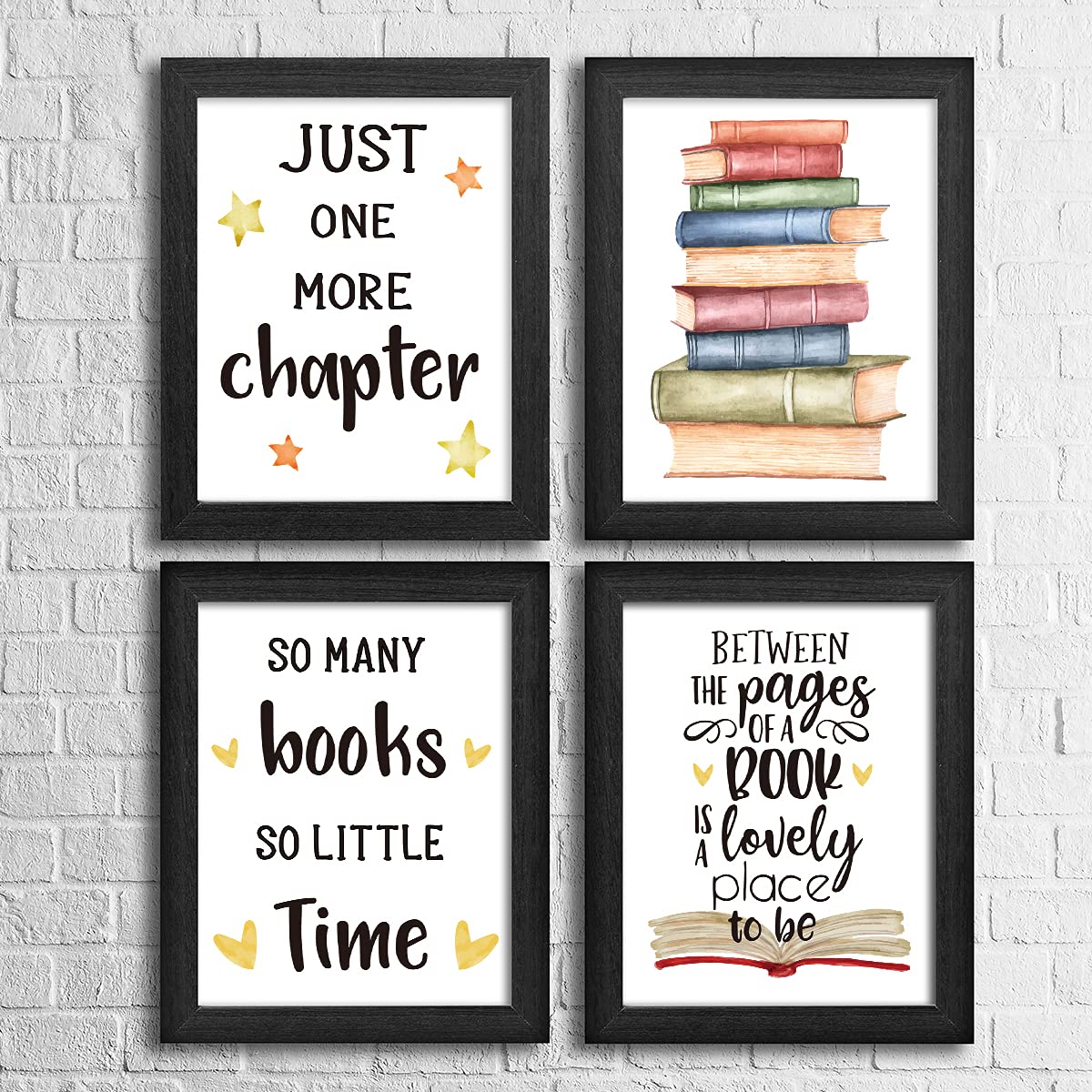 VIYZZX Inspirational Reading Quotes Wall Art Décor Prints Set Of Four Photos 8x10 Just One More Chapter Posters for Readers Book Lovers Bookworm Home Decor