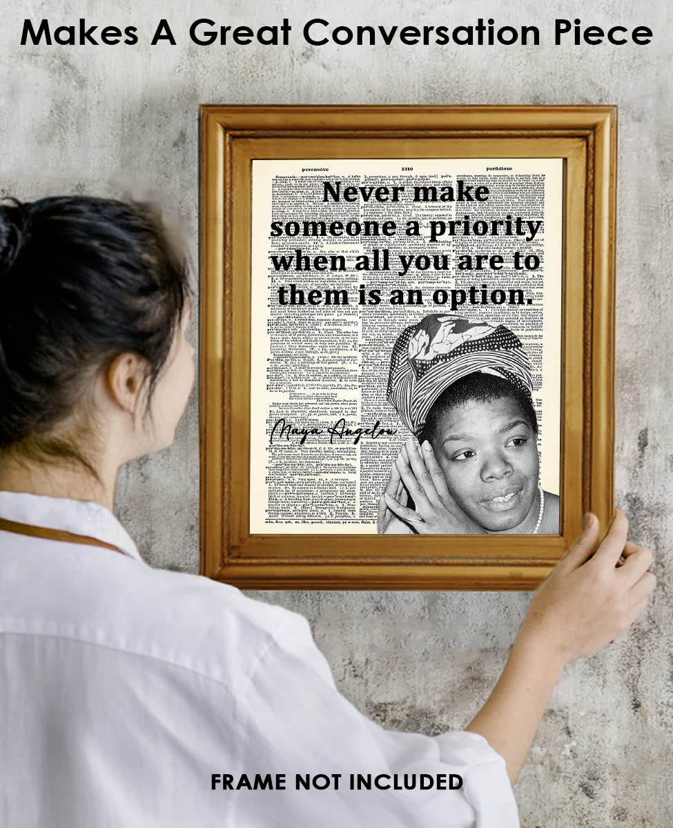 Inspirational Wall Art Poster "Never Make Someone a…", Maya Angelou 8x10 Dictionary, Motivational Wall Art & Positive Affirmations Wall Decor for Bedroom, Teen Girl, Boy & Office Decor for Men, Women