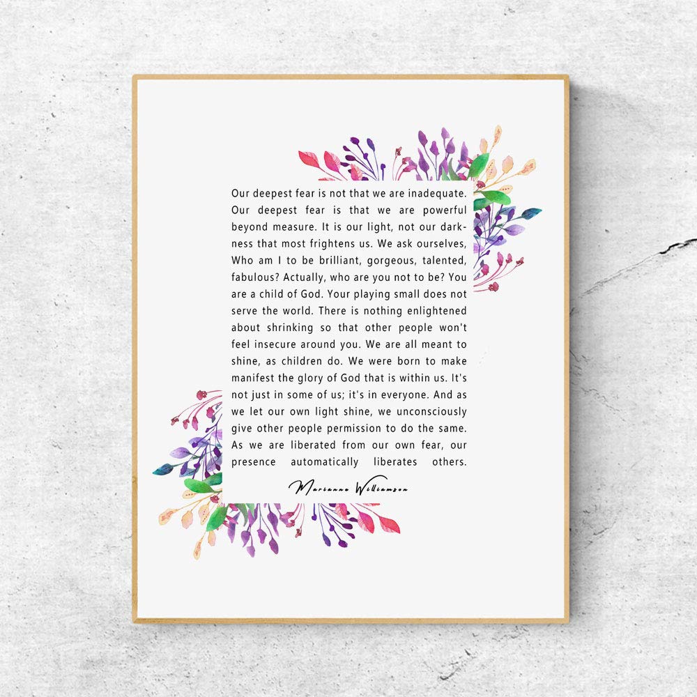 ZLKAPT Marianne Williamson Deepest Fear Quote Wall Art Print - Perfect for Office and Home Decor Inspirational and Motivational Quote Wall Art Poster 8x10 InchesNo Frame