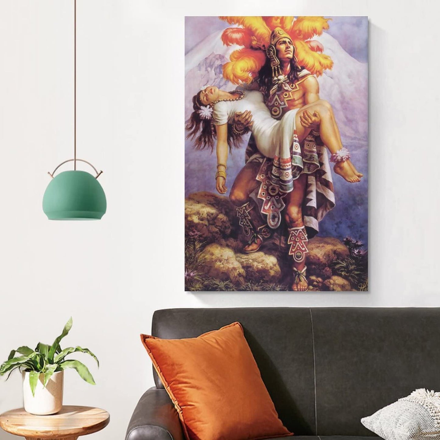 Aztec Warrior and Princess Poster Mexican Folk Mythology Canvas Wall Art Decorative Painting Living Room Decor Posters Bedroom Prints 08x12inch(20x30cm), Unframed