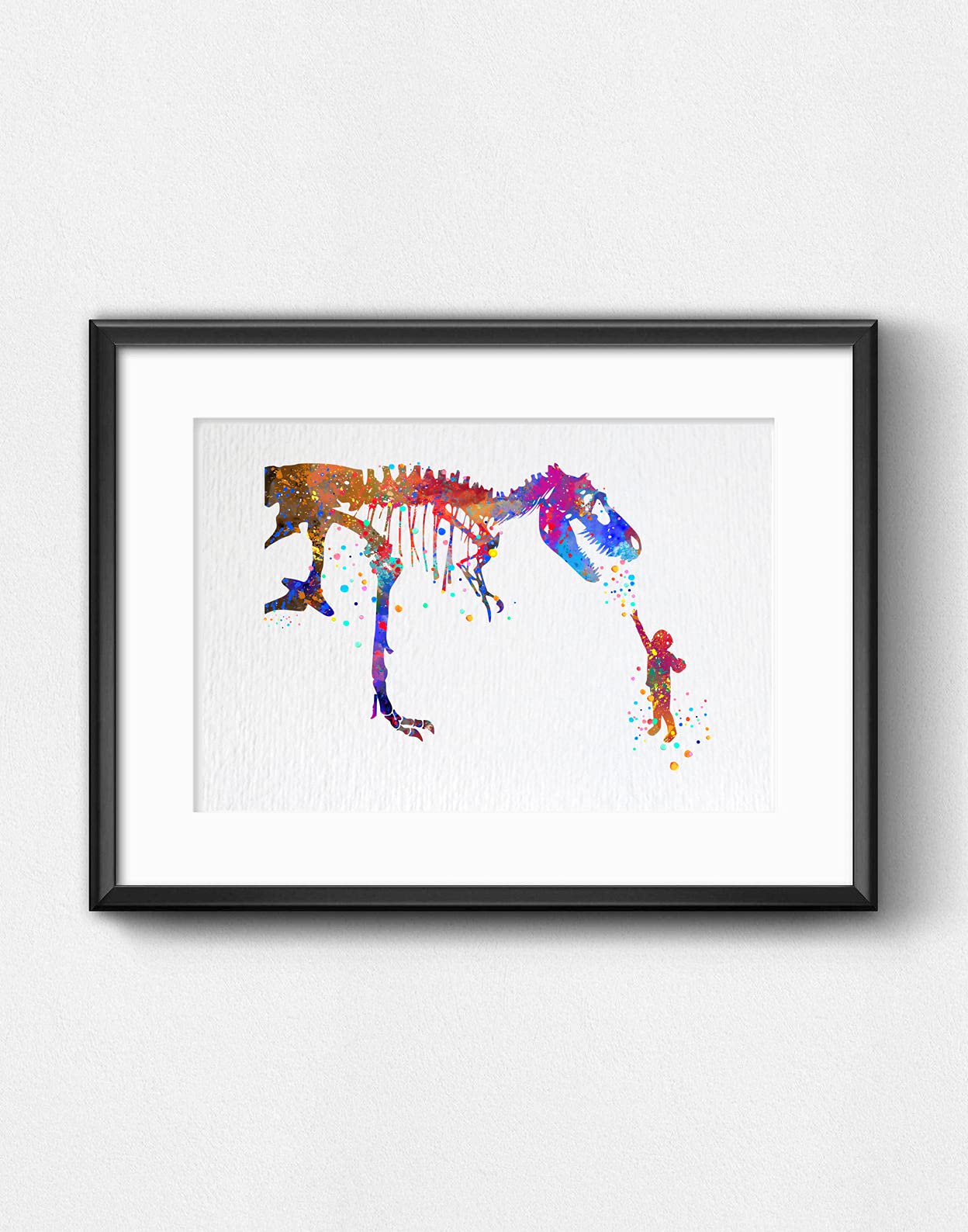 Dignovel Studios 8X10 Unframed Boy and T-Rex Dinosaur Brave Curious Peace Tyrannosaurus Rex Friendship Animal Watercolor Art Print Poster Wall Art Nursery Kids Office Home Decor DN578