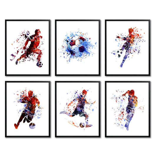 Annande Soccer Players Posters Sport Watercolor Canvas Wall Art Prints Minimalist Pictures for Men Cave Boys Room Decor, 8x10in Unframed