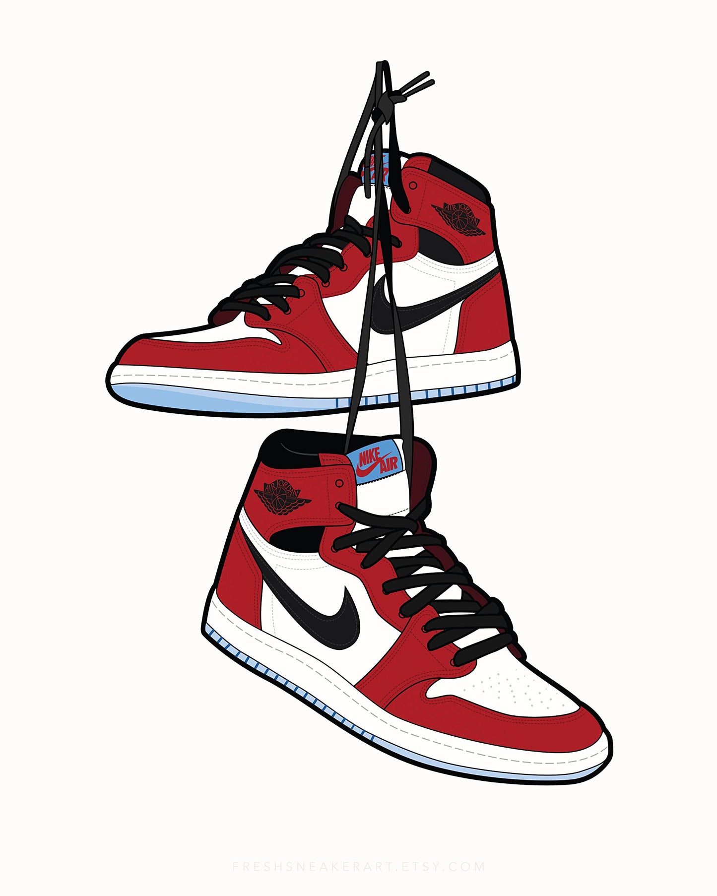 Sylvana Workshop - Air Jordan Red Poster Prints , UNFRAMED(8"x10" Set of 3 Wall Decor)