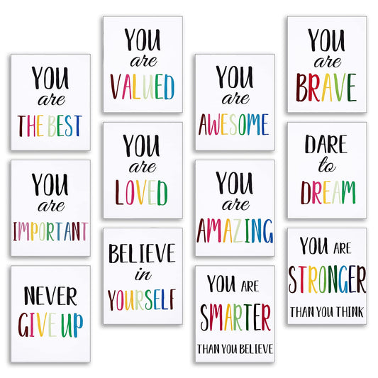 12 Pieces Inspirational Print Wall Poster Motivational Quote Watercolor Words Posters Aesthetic Poster Unframed Canvas Saying Painting Posters for Kids Room Modern Decoration (White, 8 x 10 Inches)