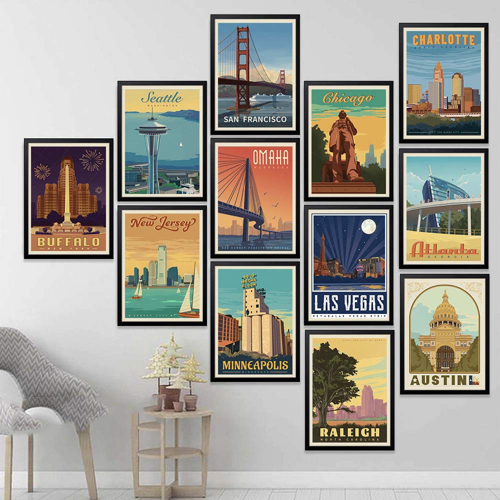 xtvin USA Cincinnati Ohio America Vintage Travel Poster Art Print Canvas Painting Home Decoration Gift (12X18 inch)
