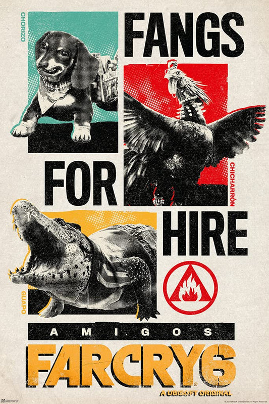 Far Cry 6 Poster Fangs For Hire Chorizo Guapo Chicharron Video Game Gaming Gamer Merchandise Collectibles Collectors Merch Wall Art Gift Room Home Cool Play Cool Wall Decor Art Print Poster 12x18