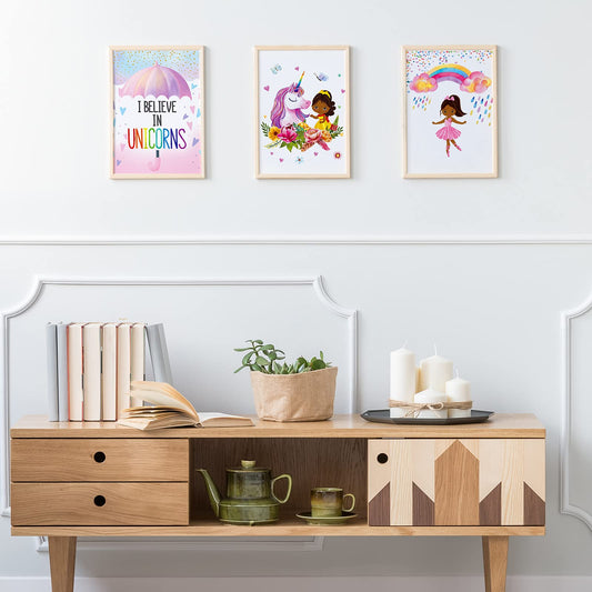 6 Pieces Motivational Black Girl Unicorn Unframed Art Prints African Girl Unicorn Positive Quotes Poster Girls Room Decor for Bedroom Decor Kids Wall Art (Vivid Colors)