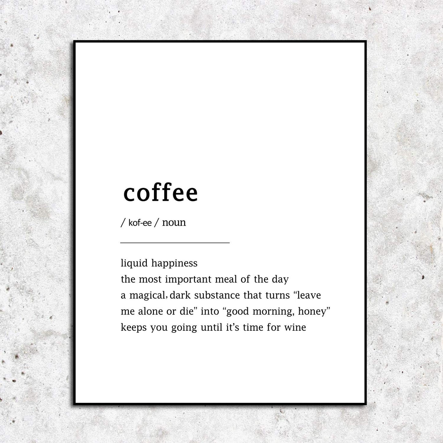 Coffee Definition Print - Shimmer Quote Wall Art Paper Poster - Coffee Lovers Gift - Kitchen Wall Decor - Modern Minimalist Design - 8x10 Inch, Unframed