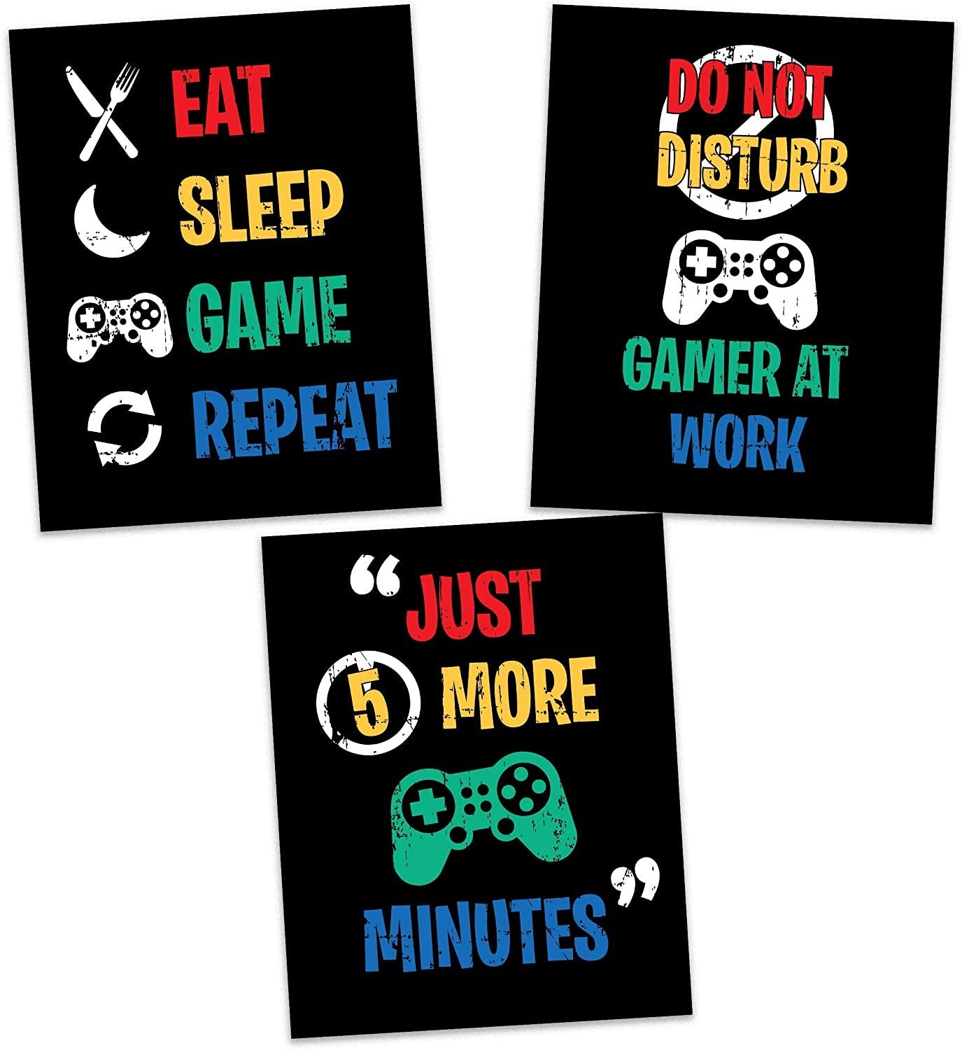 Unframed Video Game Themed Funny Wall Art Prints, Set of 3 (8" x 10") Gaming Poster Art Painting For Kids Room Teenage Boy Decor