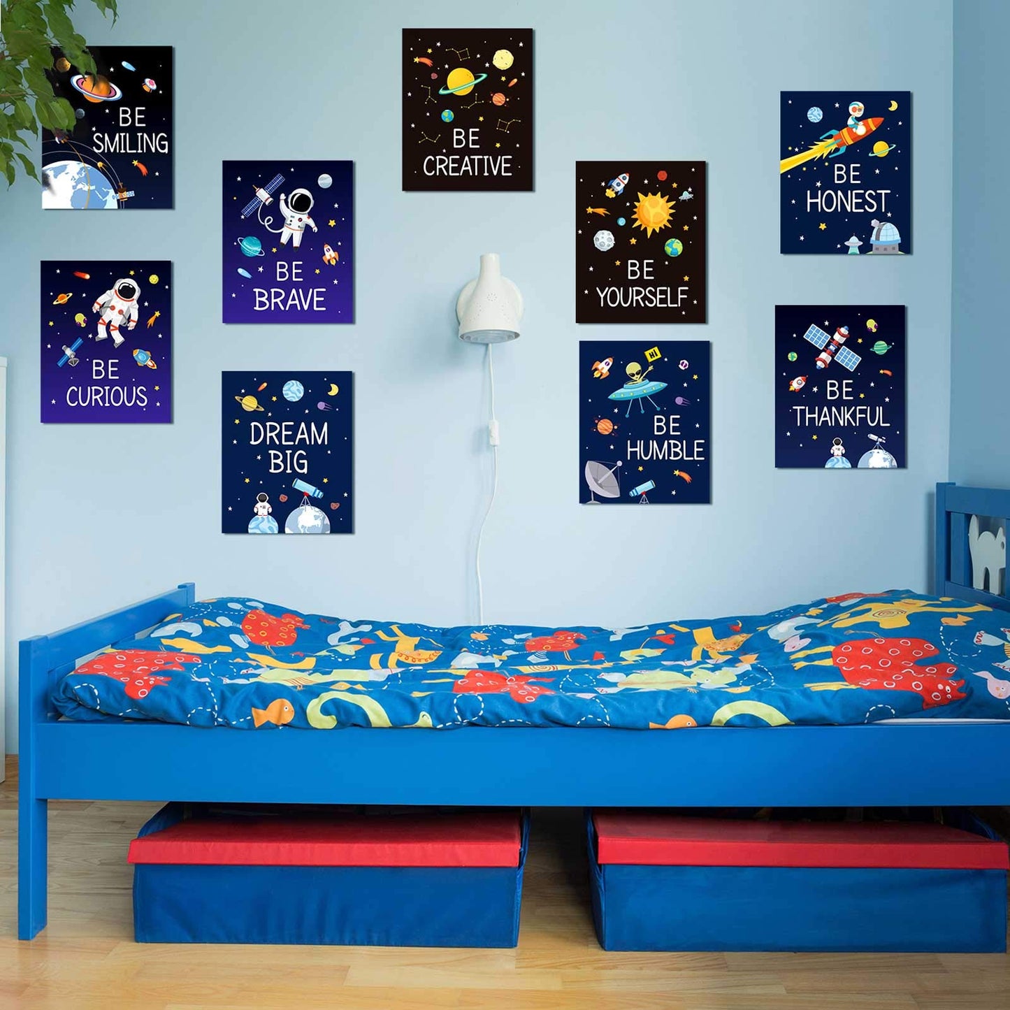 Zonon 9 Pieces Space Wall Prints Unframed Space Inspirational Posters 8 x 10 Inch Planet Motivational Quote Pictures for Playroom Bedroom Classroom Decor College Dorm