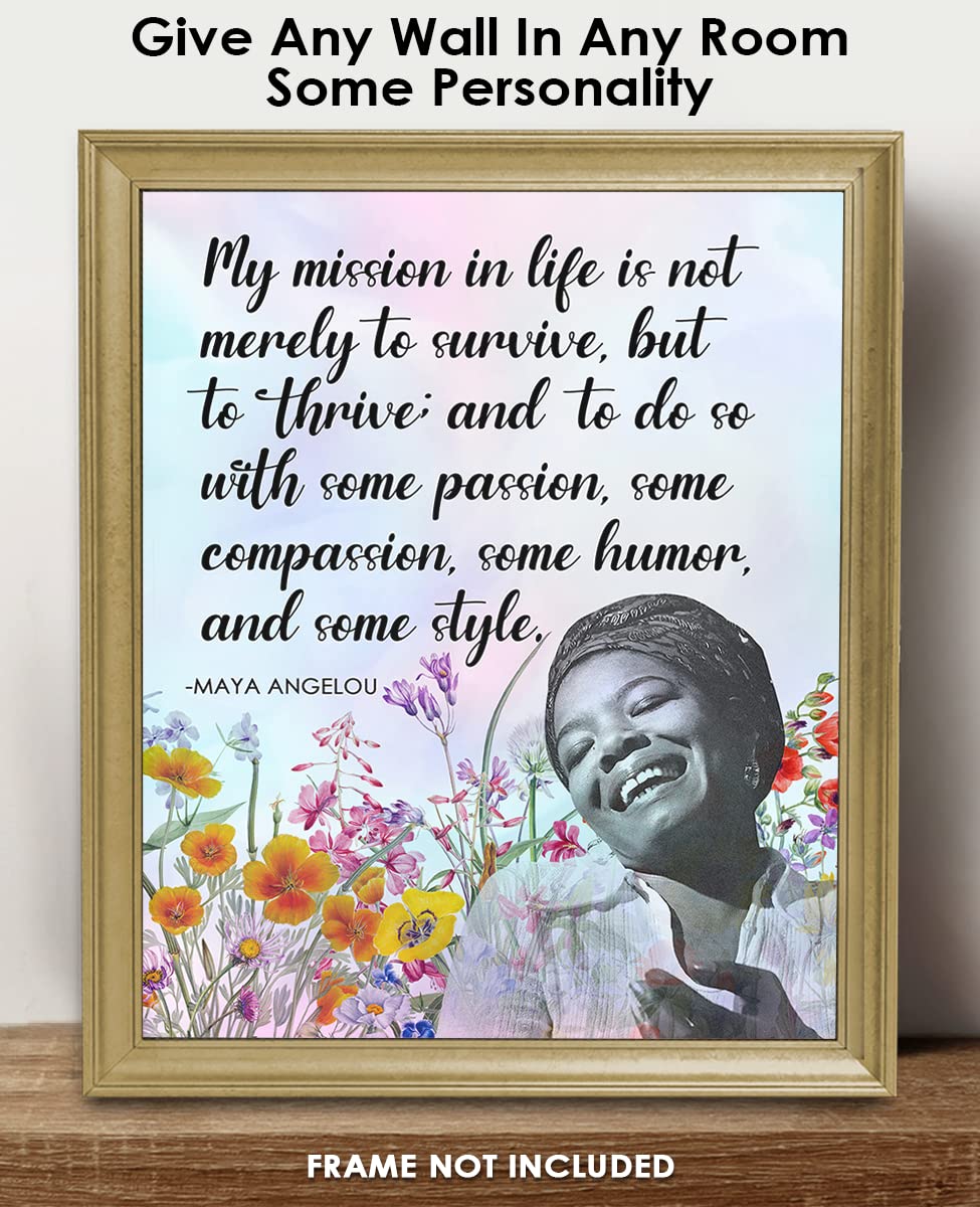 Inspirational Wall Art Poster "My Mission in Life is not Merely…", Maya Angelou 8x10 Motivational Wall Art & Positive Affirmations Wall Decor for Bedroom, Teen Girl, Boy & Office Decor for Men, Women