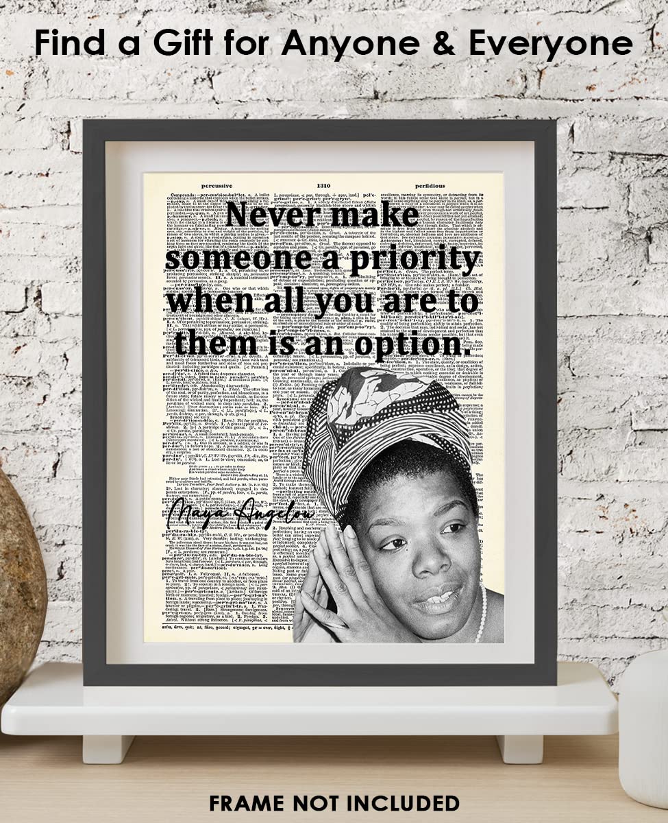 Inspirational Wall Art Poster "Never Make Someone a…", Maya Angelou 8x10 Dictionary, Motivational Wall Art & Positive Affirmations Wall Decor for Bedroom, Teen Girl, Boy & Office Decor for Men, Women