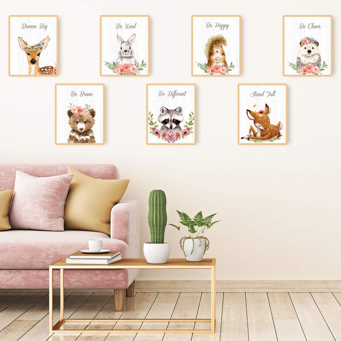 Outus 9 Pieces Woodland Nursery Wall Art Prints Cute Woodland Floral Crown Animals Motivational Posters Pictures Wall Decor for Baby Kids Room Home Decorations (Unframed, 8 x 10 Inch)