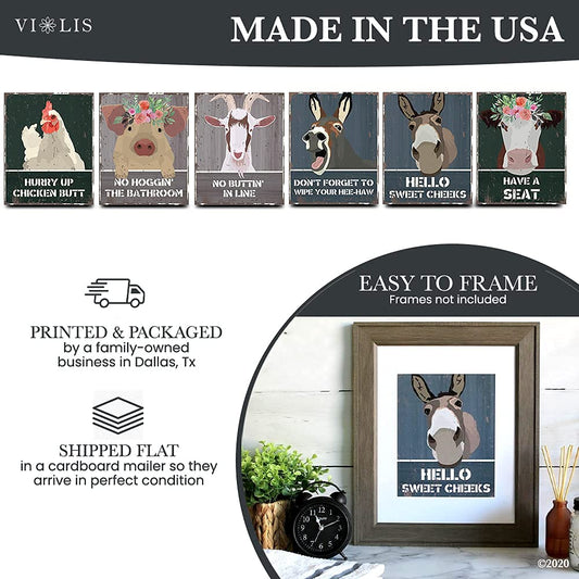 Donkey Decor | 8x10 Unframed Set of 2 Donkey Wall Art Prints | Hello Sweet Cheeks Bathroom Sign | Don't Forget to Wipe Your HeeHaw | Donkey Gifts | Donkey Poster Sign | Farm Bathroom Decor | Funny