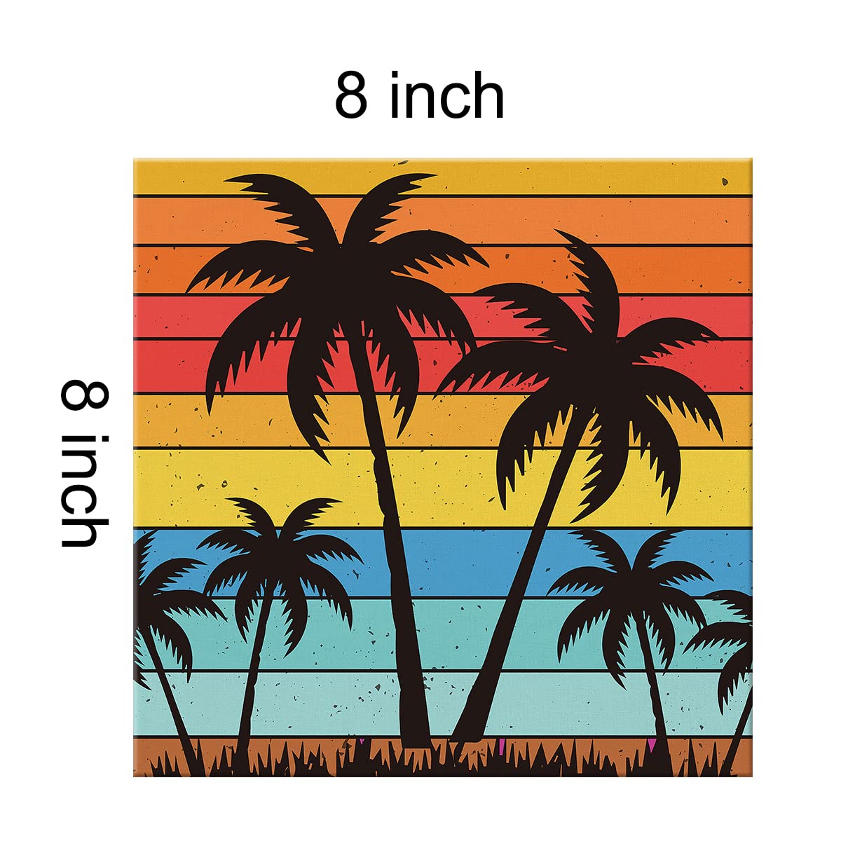 Rustic Beach Palm Tree Canvas Prints Wall Art Decor Beach Poster Painting Framed Artwork Summer Seaside Signs Farmhouse Home Shelf Desk Wall Decoration 8 x 8 Inch