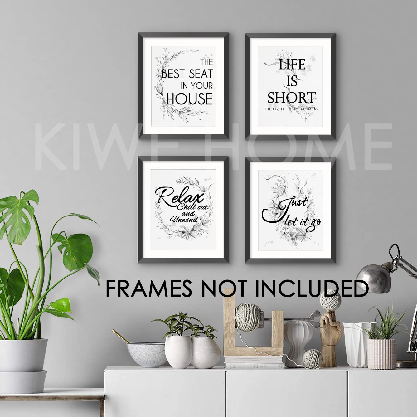 Wall Decor Quotes Saying Prints, 8x10 Textured Watercolor Black White Pictures Words Poster, Bathroom, Home Office Toilet Living Room Dining (Frames Not Included)