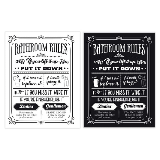 XBYGIMI Bathroom Rules Print, Bathroom Rules Wall Art, Bathroom Wall Art, Funny Quote Poster, New Home Gift, Bathroom Decor, Black and White Wall Art (Unframed, 12x16 Inch)