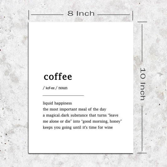 Coffee Definition Print - Shimmer Quote Wall Art Paper Poster - Coffee Lovers Gift - Kitchen Wall Decor - Modern Minimalist Design - 8x10 Inch, Unframed