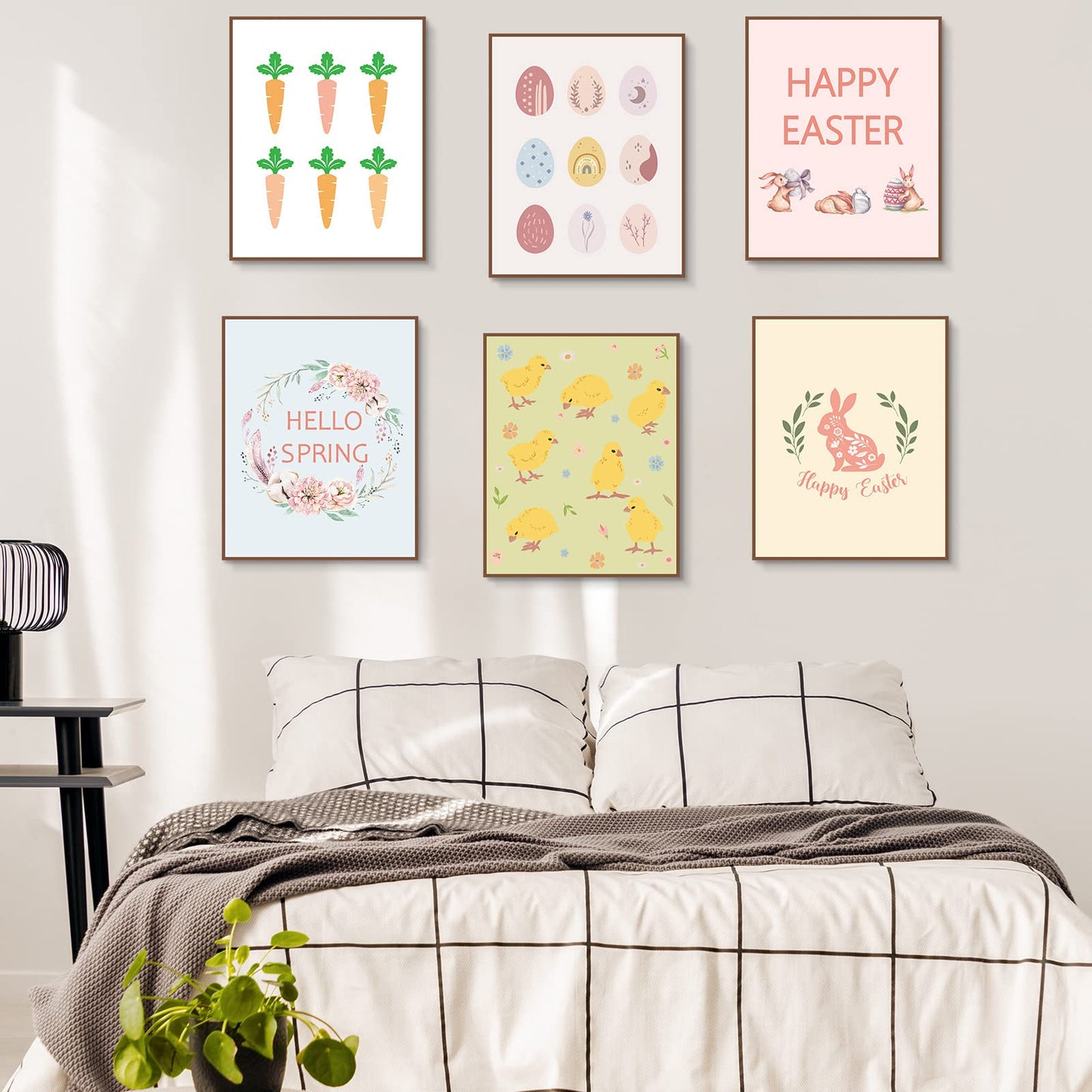 6 Pcs Easter Boho Wall Art Bunny Wall Decor 8 x 10 In Canvas Pastel Aesthetic Wall Decor Unframed Bedroom Decor Pictures for Wall Holiday Poster Prints for Living Room (carrot)