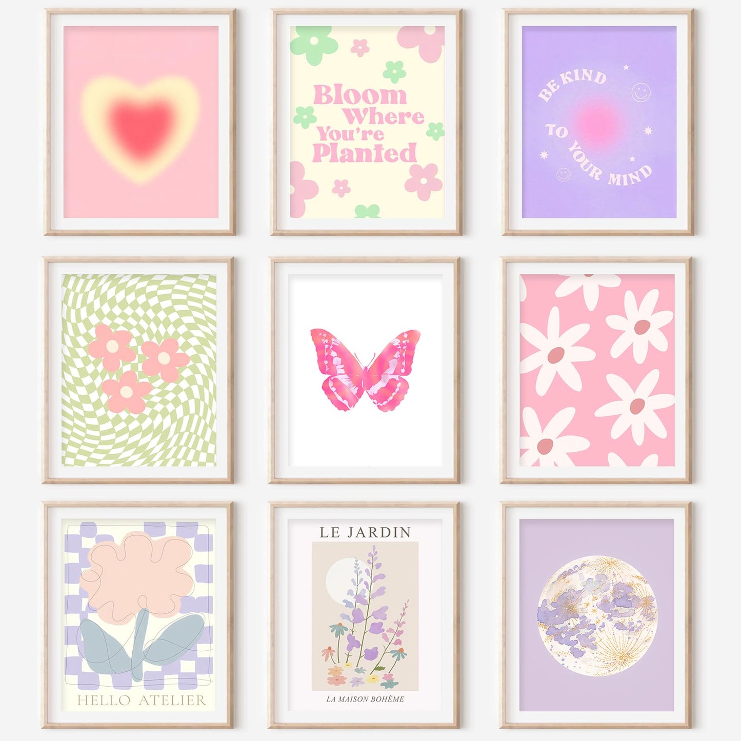 GENSTEUO 9Pcs Danish Pastel Room Decor Aesthetic, Pastel Pink Wall Art, Danish Pastel Posters Paintings, Cute Pictures Prints for Bedroom Dorm Decorations, Danish Pastel Wall Collage (8x10 UNFRAMED)