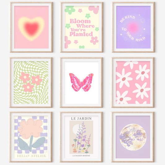 GENSTEUO 9Pcs Danish Pastel Room Decor Aesthetic, Pastel Pink Wall Art, Danish Pastel Posters Paintings, Cute Pictures Prints for Bedroom Dorm Decorations, Danish Pastel Wall Collage (8x10 UNFRAMED)