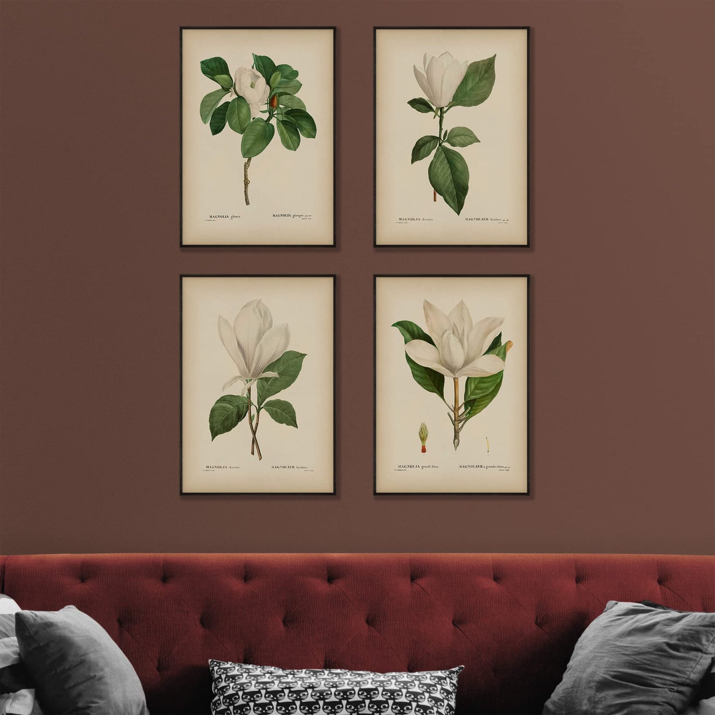 Vintage Pink Magnolia Minimal Floral Prints (4 PRINTS) | Modern Wall Art Victorian Illustration UNFRAMED Modern Decorations | Antique Decor Boho Abstract Set Aesthetic | Living Room Bedroom Bathroom Office Kitchen Large Poster | Boy Girls Teen Kids Baby |